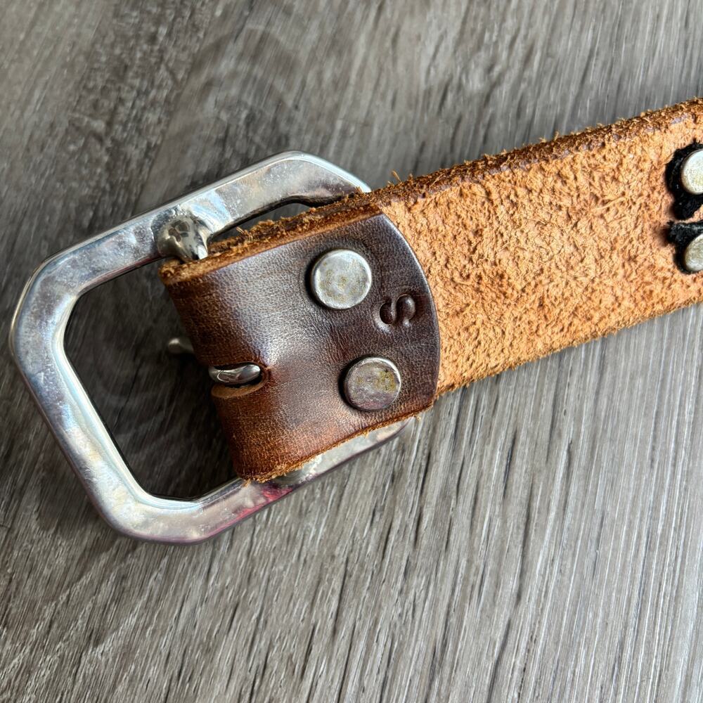 RARE JEFF GALLEA Leather Belt * Rivets * "X" Laces - Picture 3 of 4
